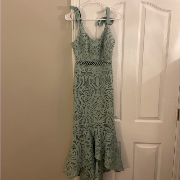 Lulu’s Won Your Heart Sage Green Lace Tie-Strap High-Low Midi Dress Small - Picture 2 of 8